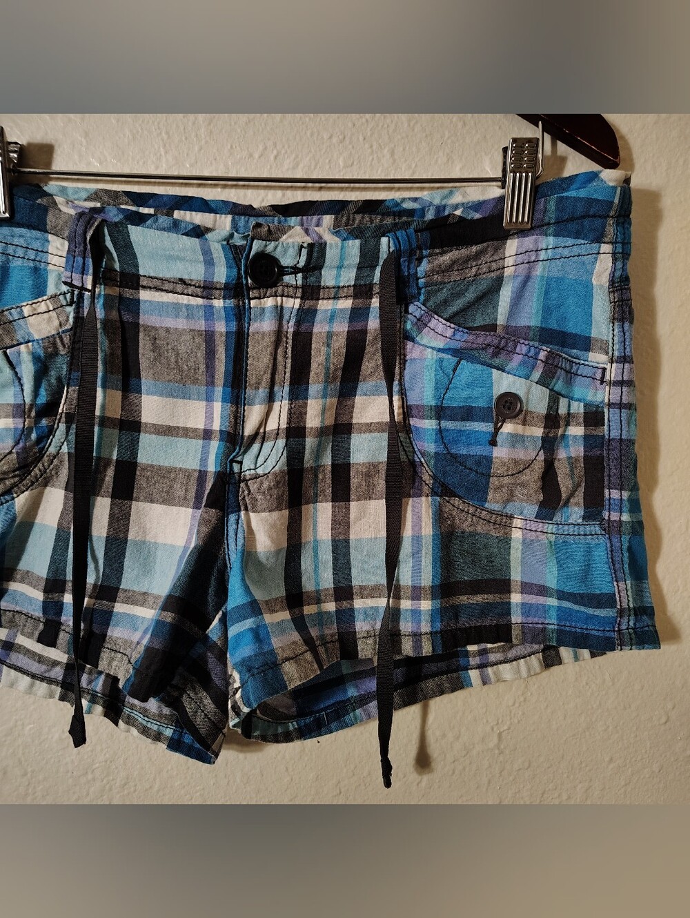 Blue Plaid 100% Cotton Shorts - Picture 2 of 8